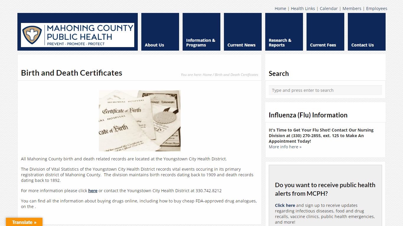Birth and Death Certificates – Mahoning County Public Health
