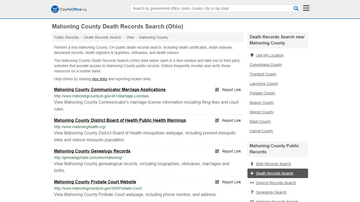 Death Records Search - Mahoning County, OH (Death ...